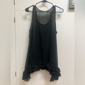 Sheer Black Tunic / Mini Dress w Ruffled Hem from Charlotte Russe (Size Large)
